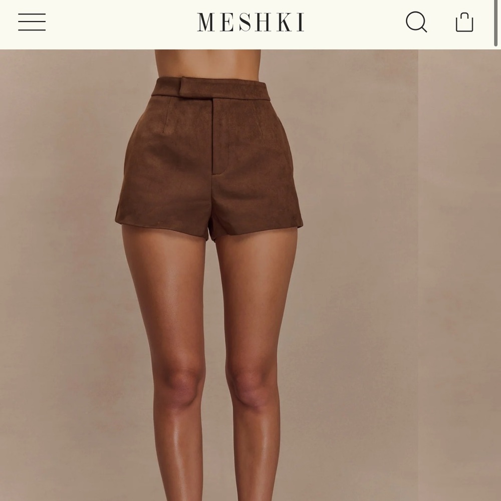Meshki Chocolate Brown High-Waist Tailored Shorts